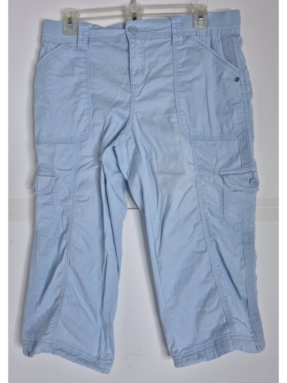 Style & Co Womens 10P Cargo Capri Pants Midrise Light Blue